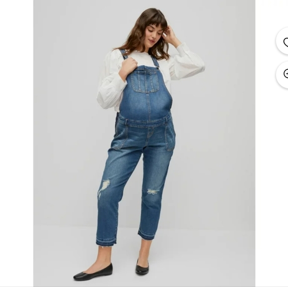 Maternity indigo blue side panel letdown hem maternity Overalls size XS. - Picture 1 of 10